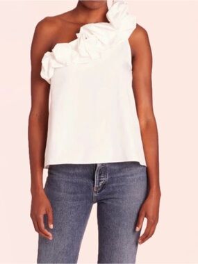 AMANDA UPRICHARD White One Shoulder Ruffle Blouse sz M/L